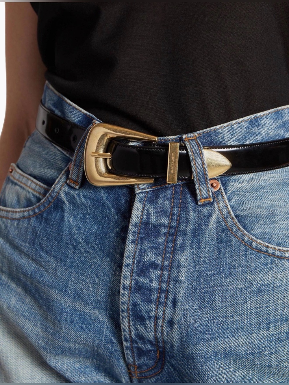 New Saint Laurent Folk Belt Black/Gold Size 80